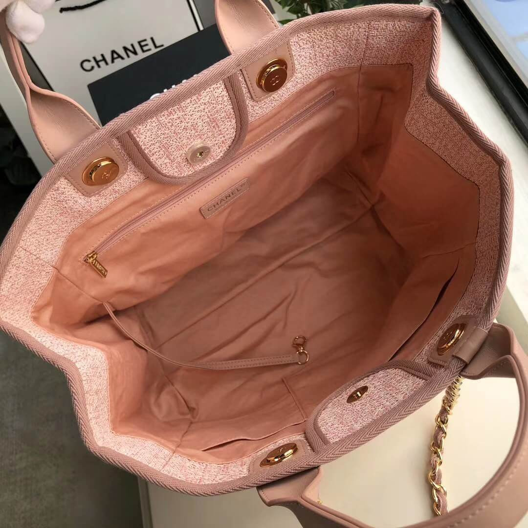 Chanel Deauville Tote 38cm Canvas Bag A66941 Poudre Pink
