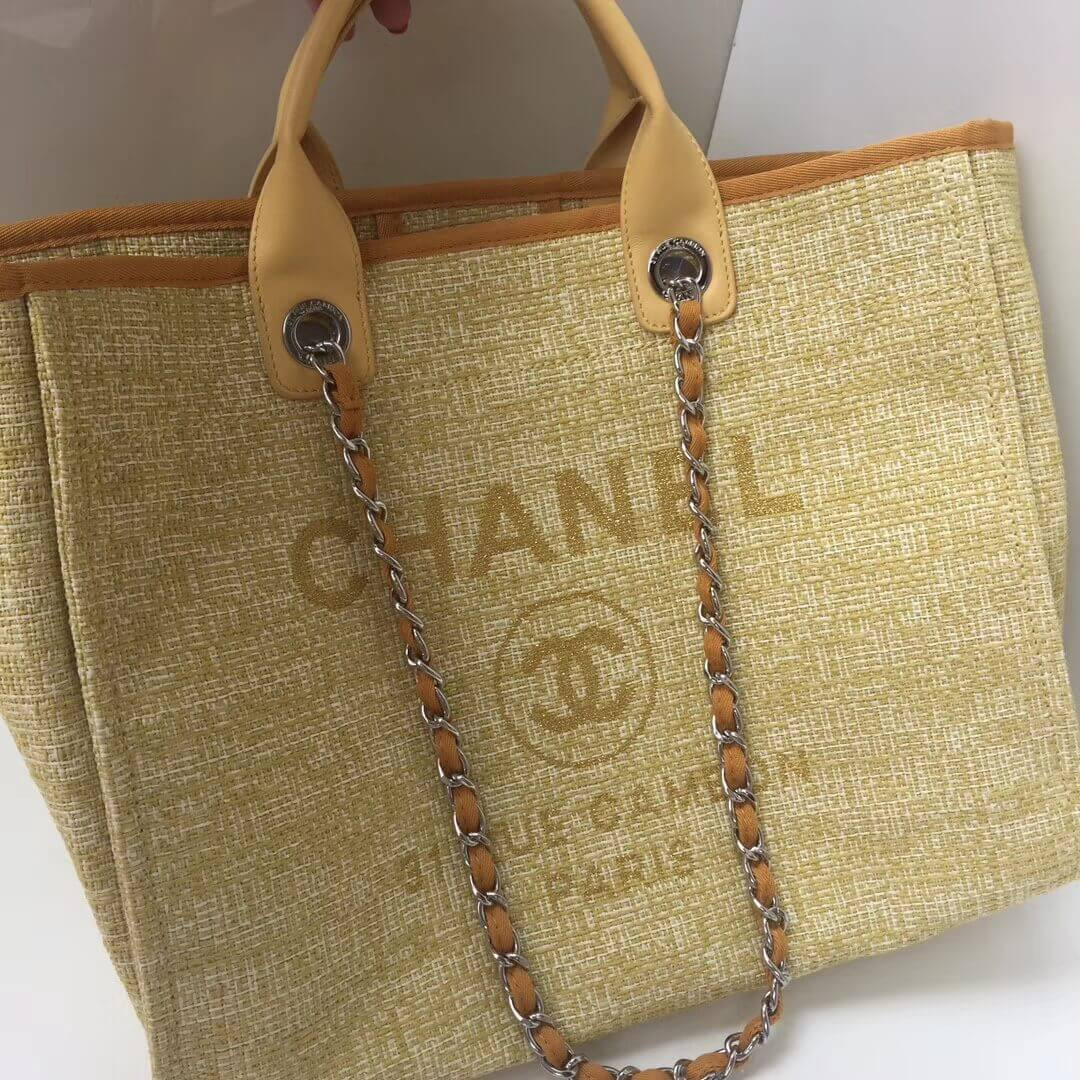 Chanel Deauville Tote 38cm Canvas Bag A66941 Apricot/Gold