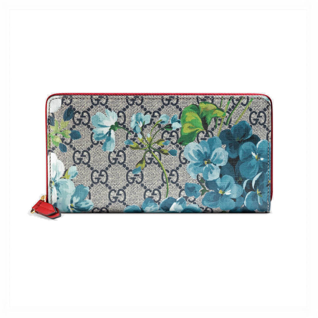 Gucci GG Blooms Supreme Zip Around Wallet 404071 Blue