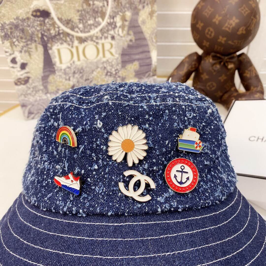 Chanel Badge Denim Bucket Hat D012