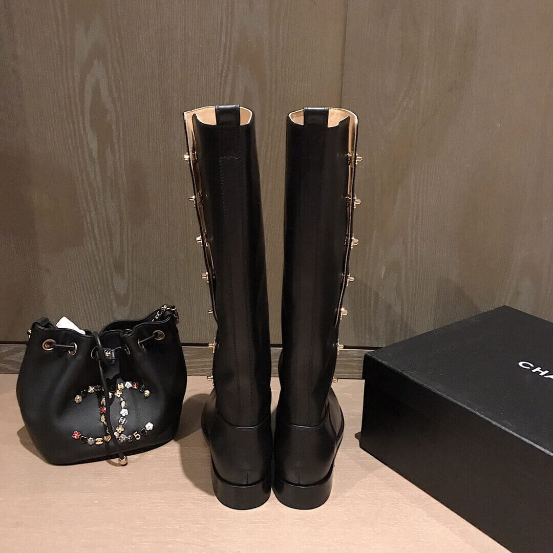 Chanel Calfskin CC Turn Lock High  Boots 37849