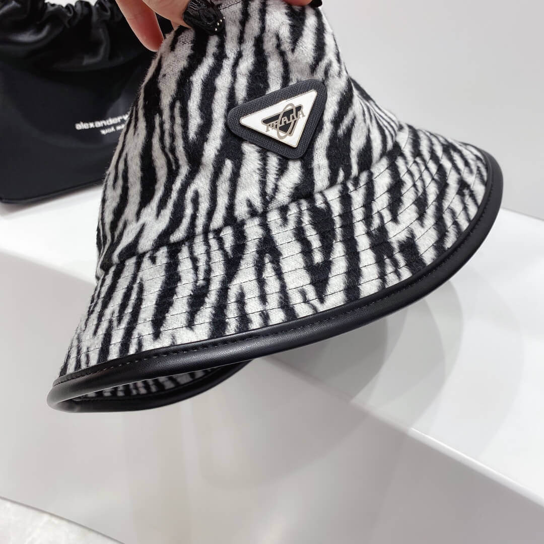 Prada Wool Bucket Hat In Zebra Print 2HC138