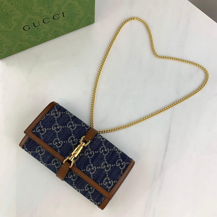 Gucci Jackie 1961 Chain Wallet 652681 in Blue Denim