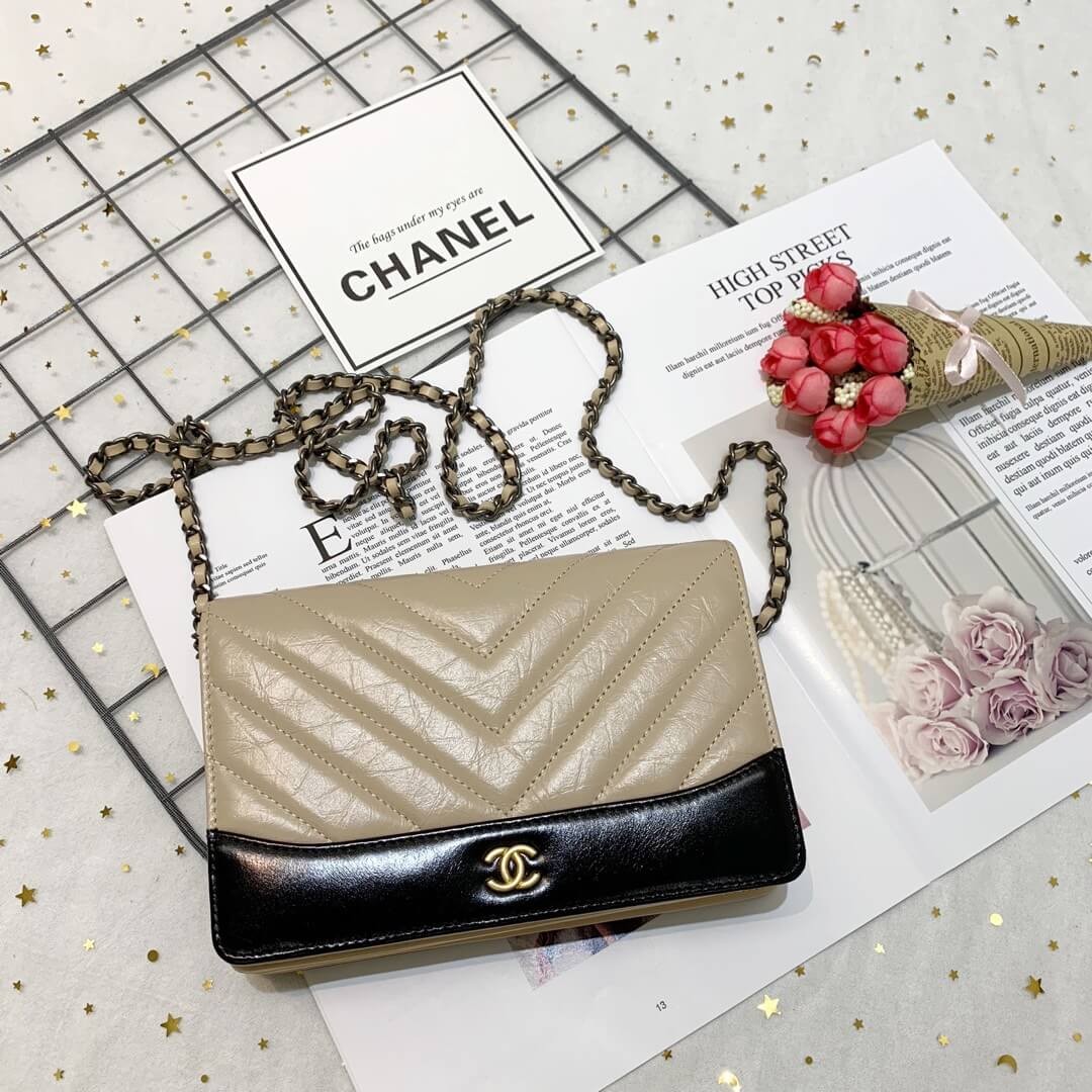 Chanel Chevron Crinkled Calfskin Gabrielle Wallet on Chain WOC Bag A86025