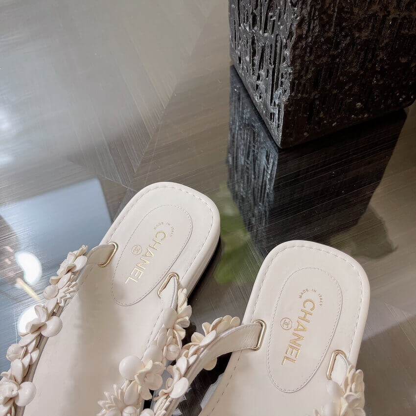 Chanel Lambskin Flowers Flip Flops