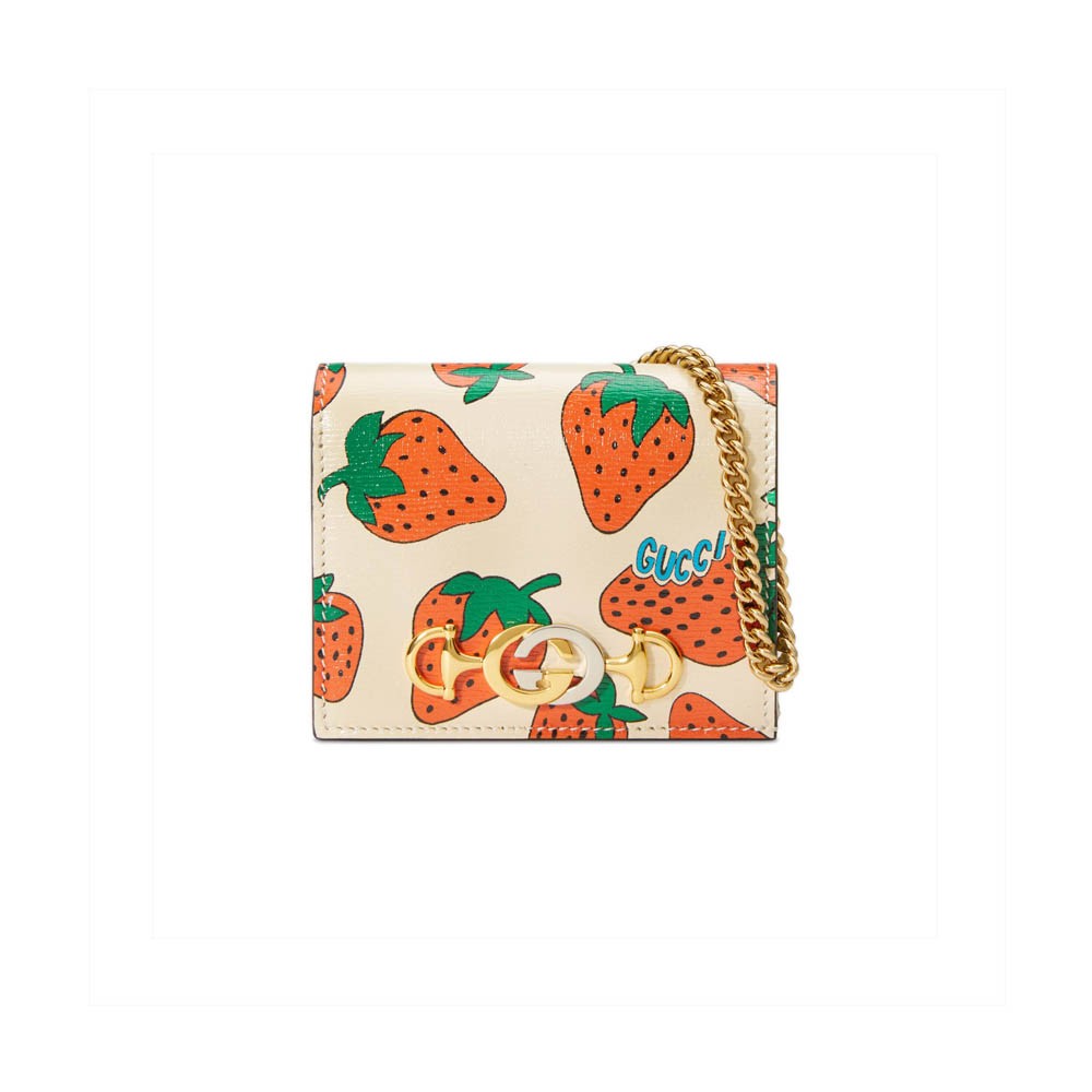 Gucci Zumi Strawberry Print Card Case Wallet 570660