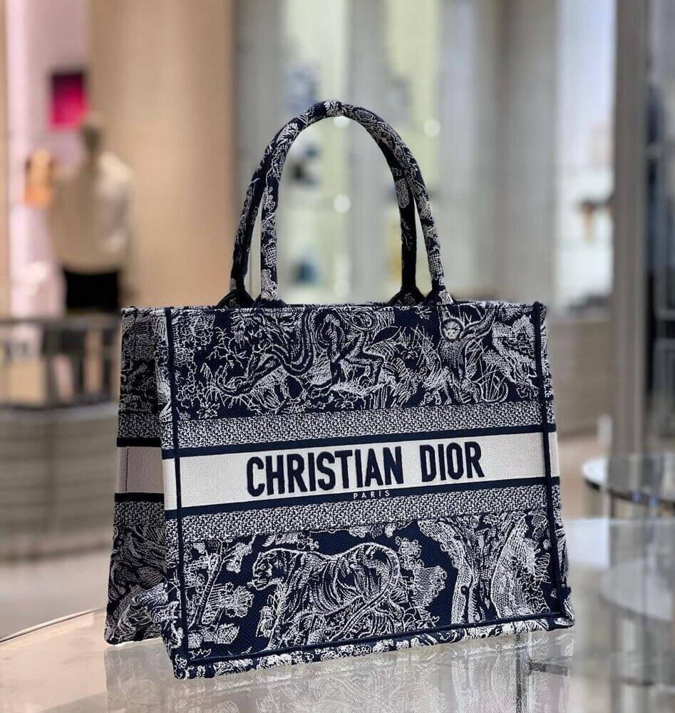 Dior Small Book Tote Blue Toile de Jouy Reverse Embroidery M1296