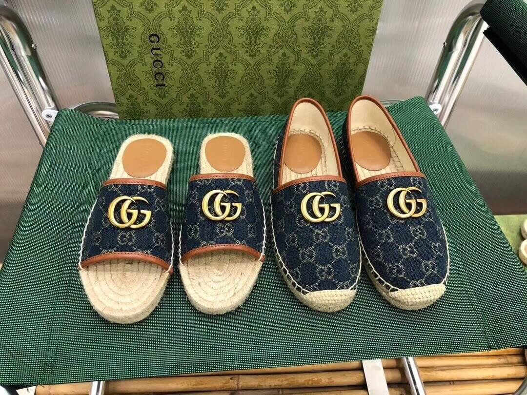 Gucci Pilar Double G Denim Slide Sandal