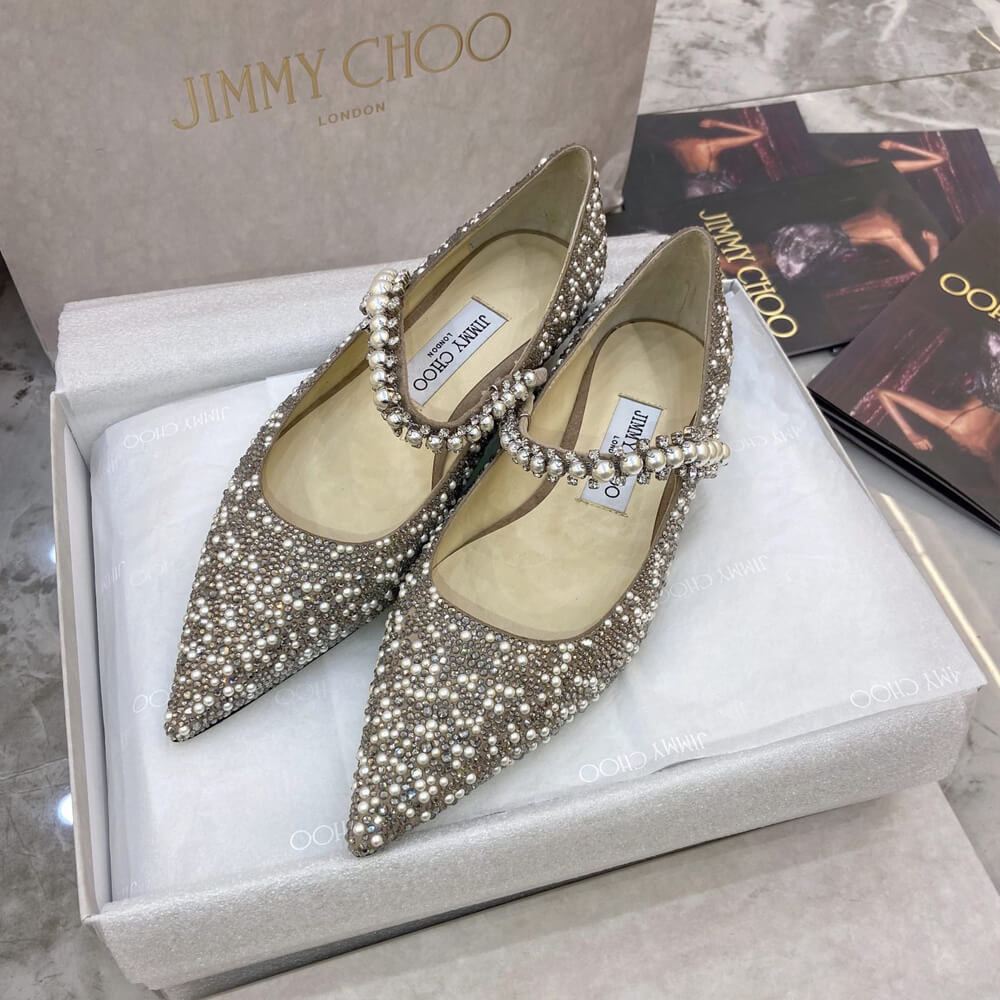 Jimmy Choo Baily Flats Ballet Pink Suede Mary Jane Pearl Pumps 81115