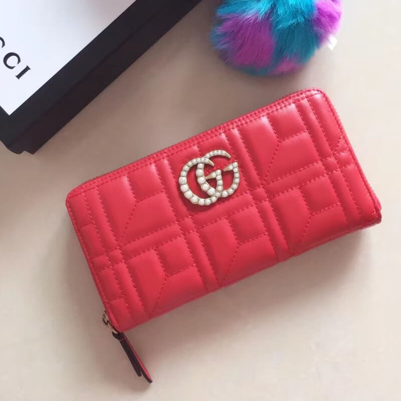Gucci Pearly GG Marmont Zip Around Wallet 443123