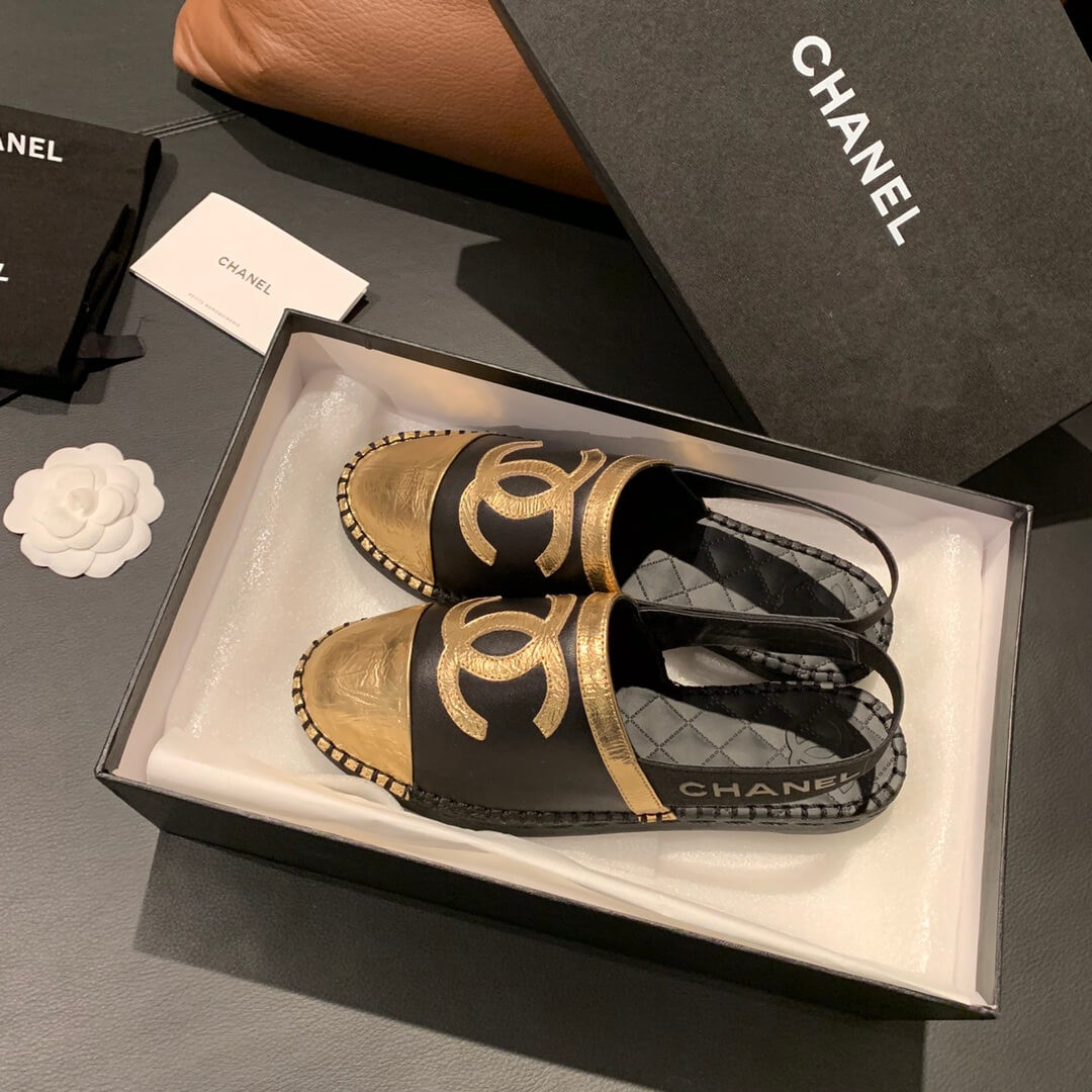 Chanel Slingback Espadrilles G34817 Black/Gold