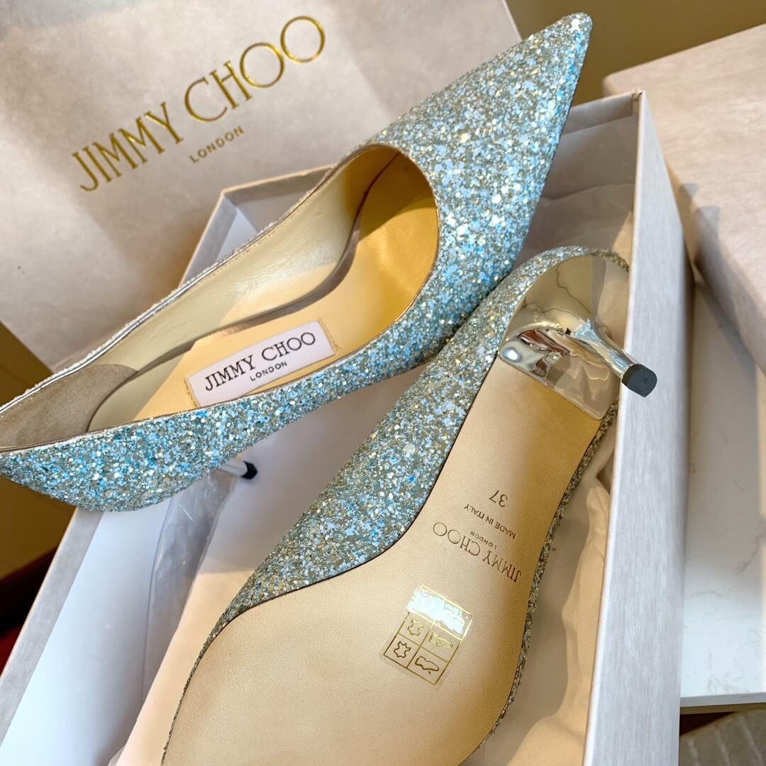 Jimmy Choo Silver Romy Glitter Fabric Pointy Toe Pumps 120011