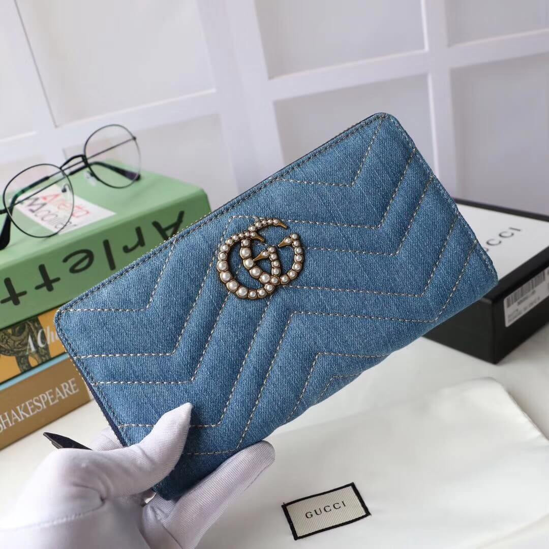 Gucci Denim Zip Around Wallet 443123