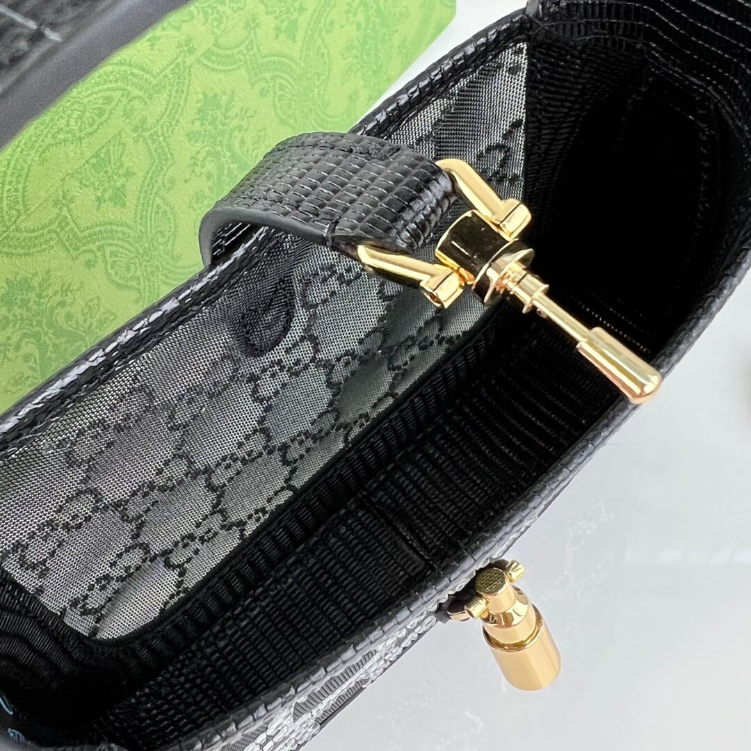 Gucci Jackie 1961 Mini Crystal GG Lizard Bag 677027 Black