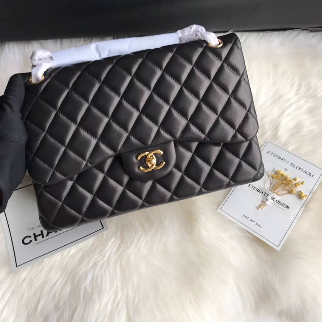 Chanel Lambskin 30cm Classic Flap Bag A1113 Black
