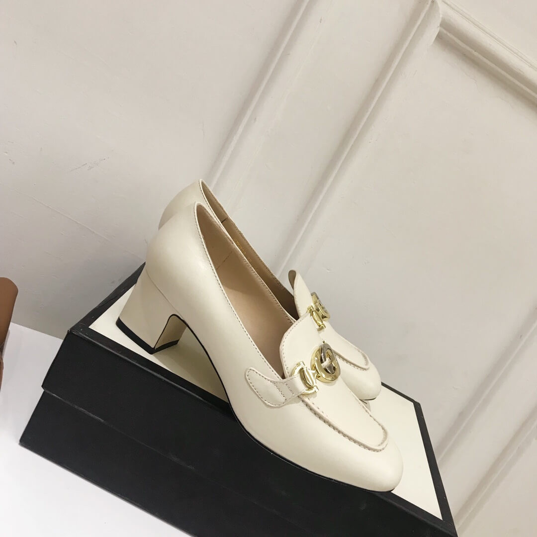 Gucci Zumi Leather Mid-Heel Loafer 575832 White