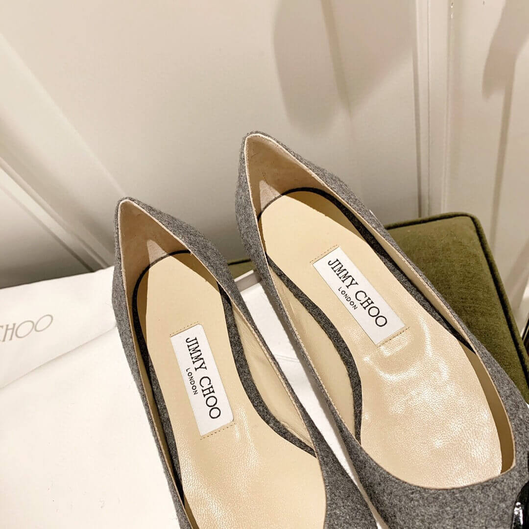 Jimmy Choo Love Flats Suede Pumps In Grey and Black Logo 231161