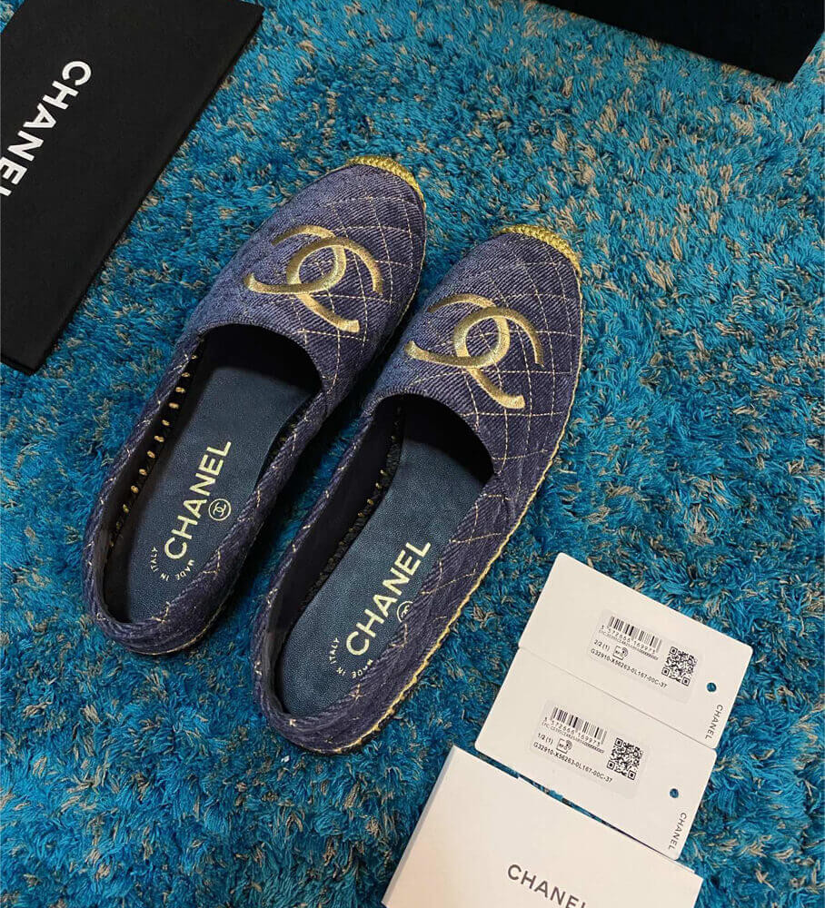 Chanel CC Logo Velvet Espadrilles G32910