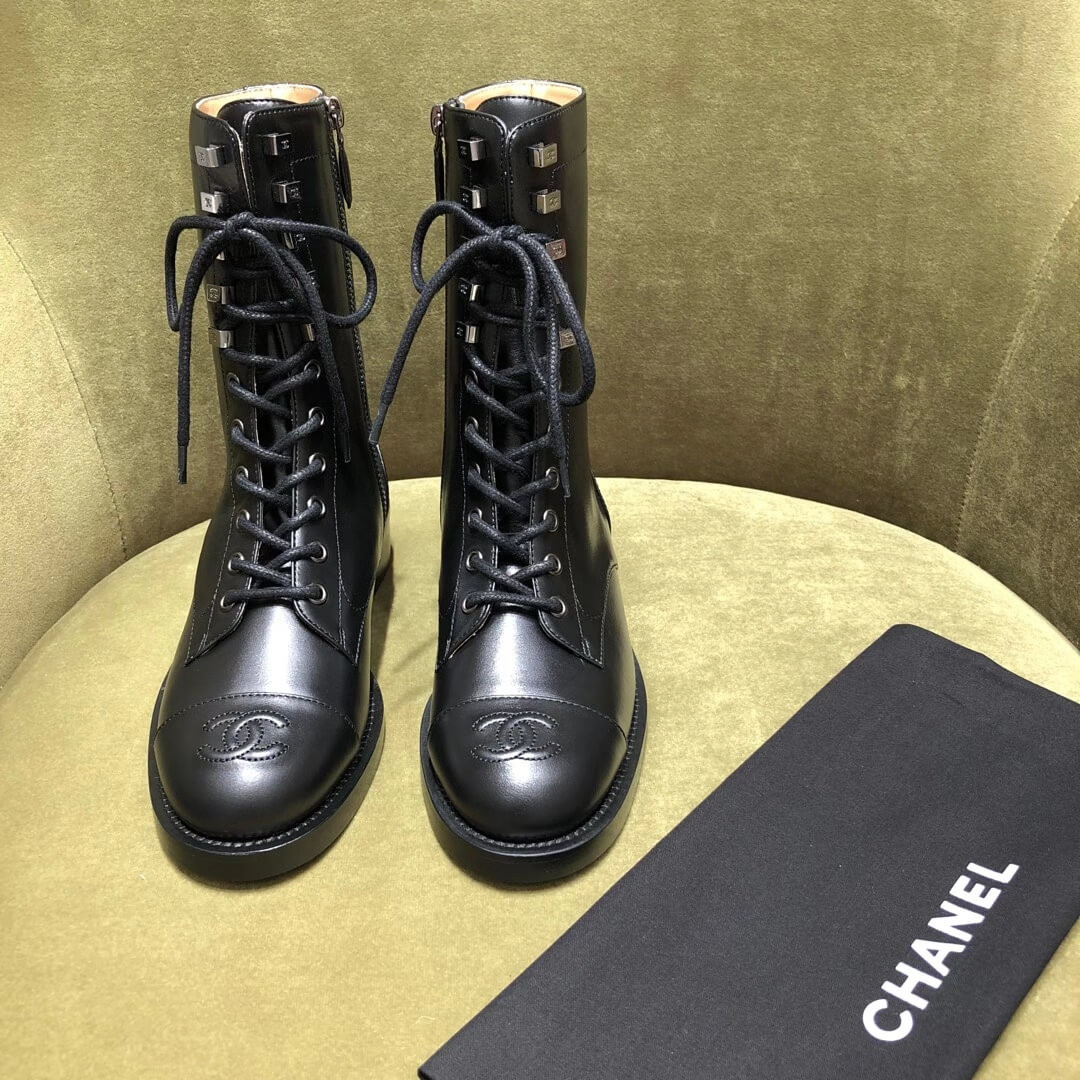 Chanel Black Lace-up Boots