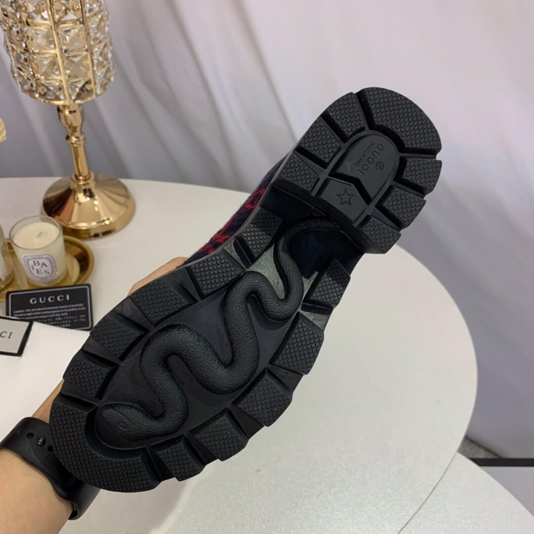 Gucci Trip GG Wool Combat Boots 583349 Blue/Red