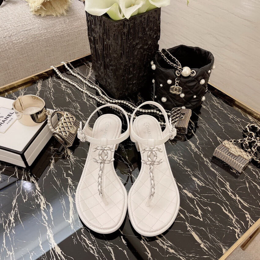 Chanel Lambskin CC Chain Thong Sandals G31463