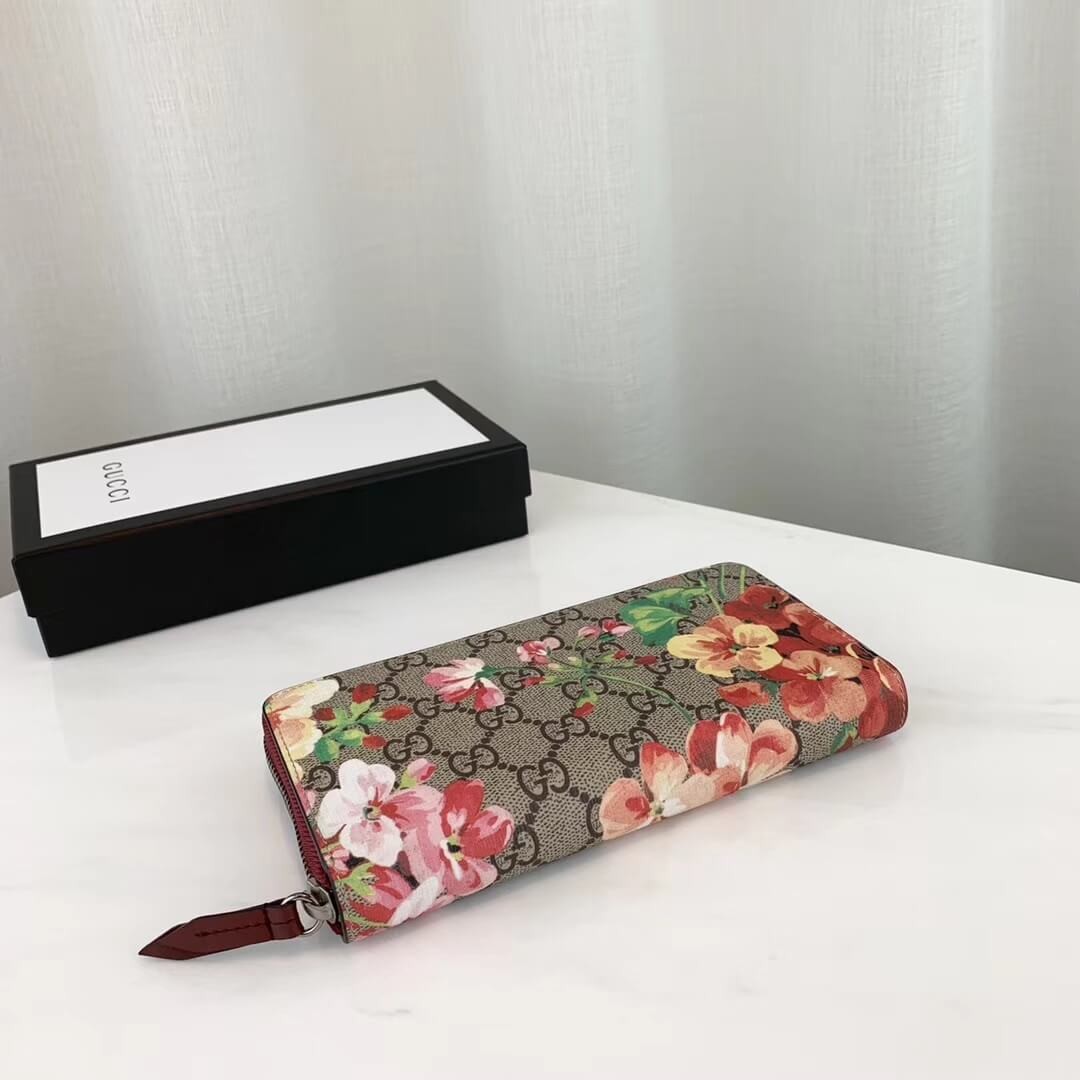 Gucci GG Blooms Supreme Zip Around Wallet 404071 Red
