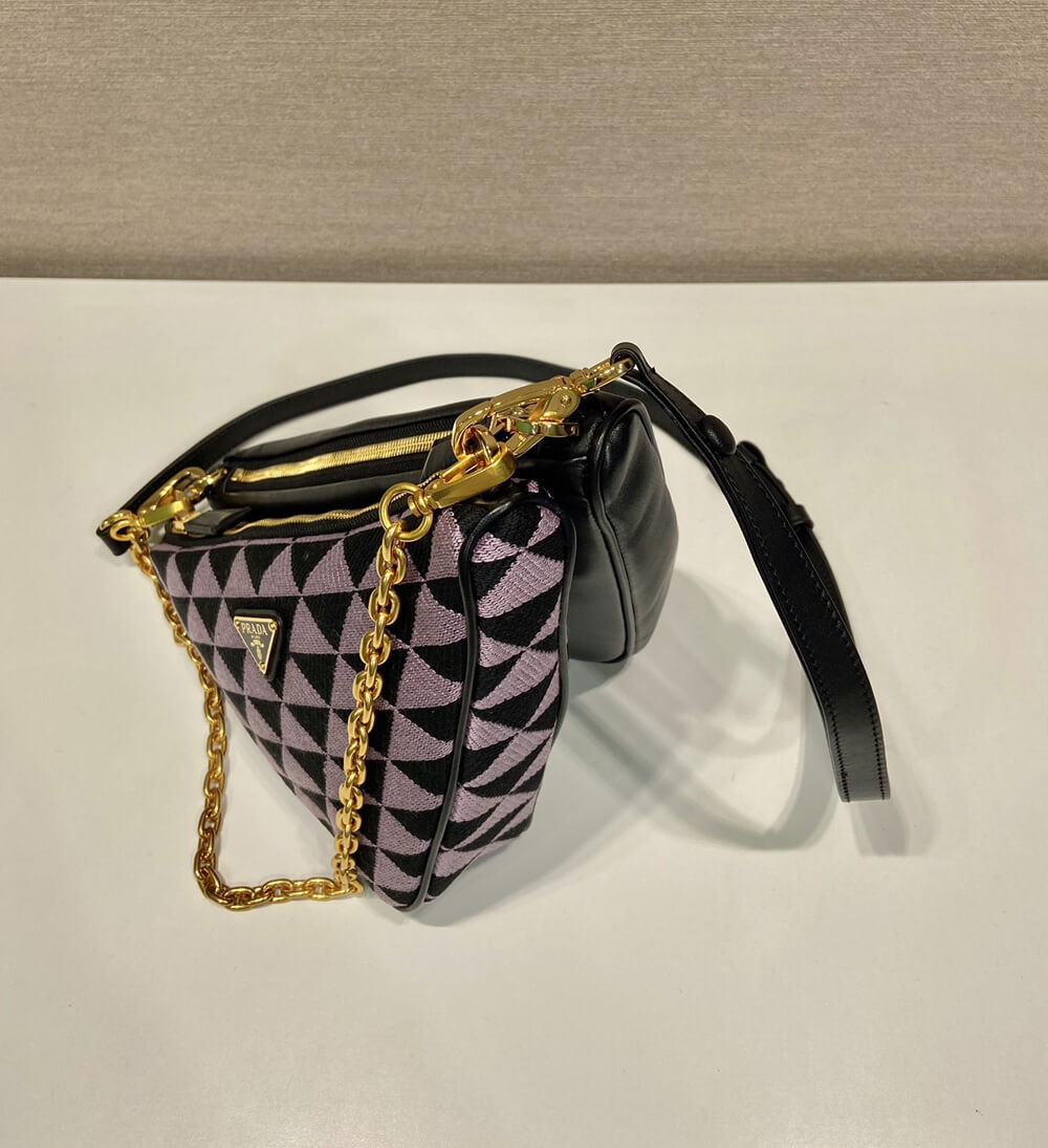 Prada Symbole Leather and Fabric Mini Bag 1BC176 Black/Alabaster White