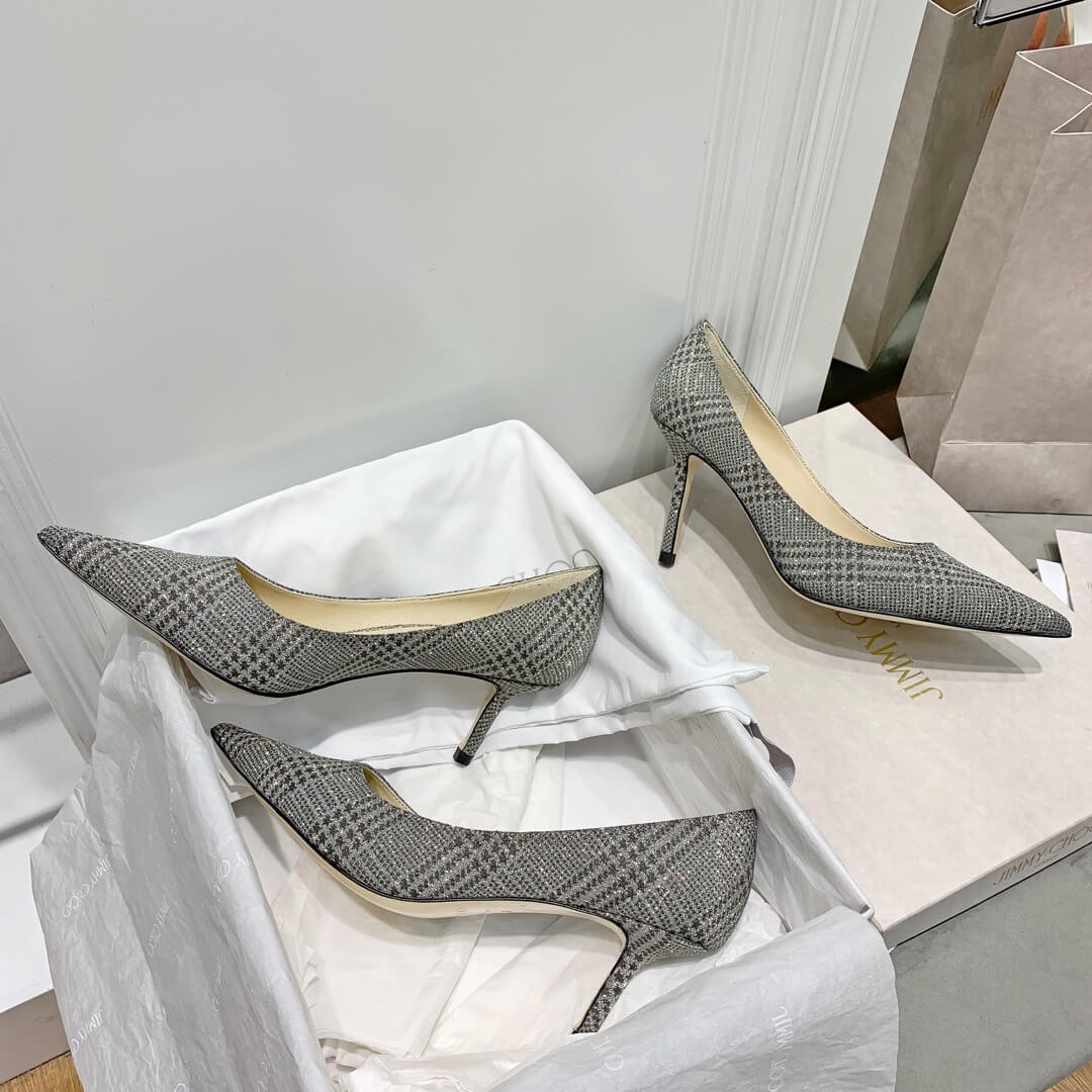 Jimmy Choo Romy Grey Glitter Fabric Pointy Toe Pumps 120011