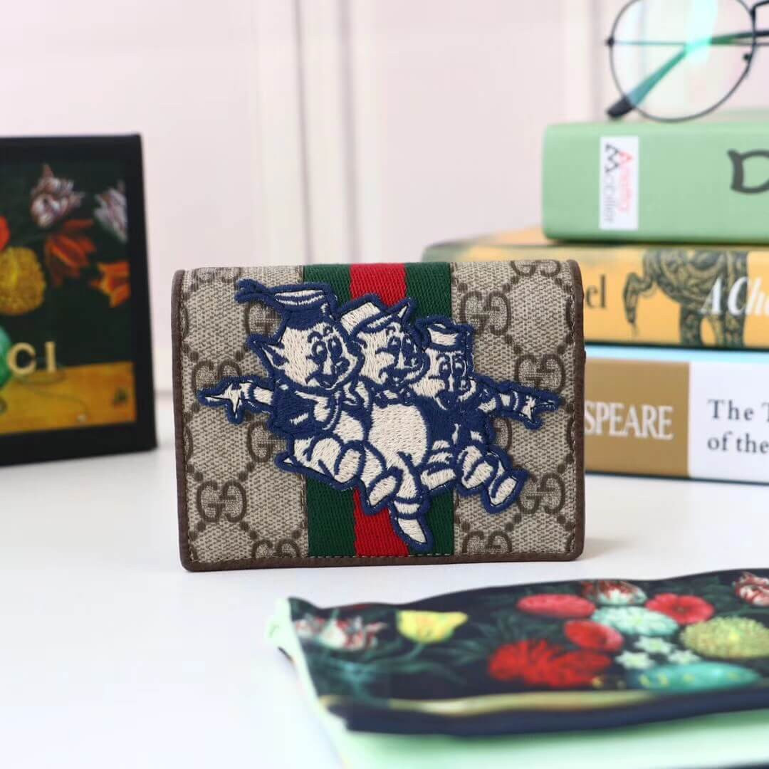 Gucci GG Card Case Wallet With Three Little Pigs 557801