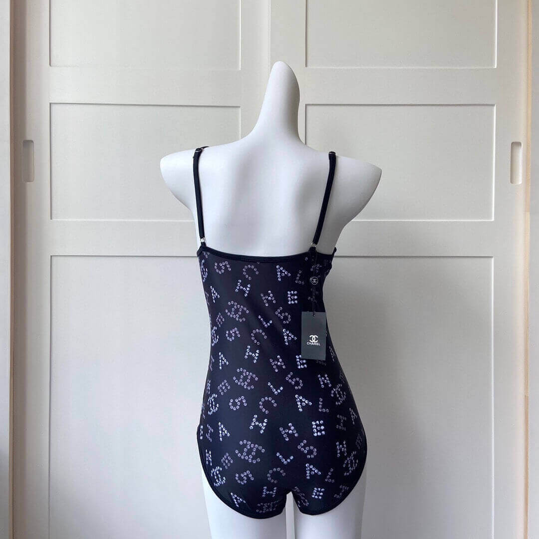 Chanel Glittered CC Logo Print One Piece Swimsuit P62750