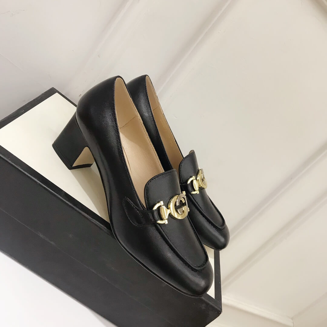 Gucci Zumi Leather Mid-Heel Loafer 575832 Black