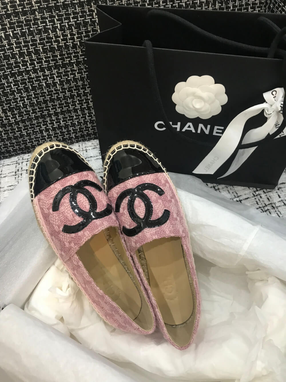 Chanel Tweed & Patent Calfskin Espadrilles G29762 Pink/Black