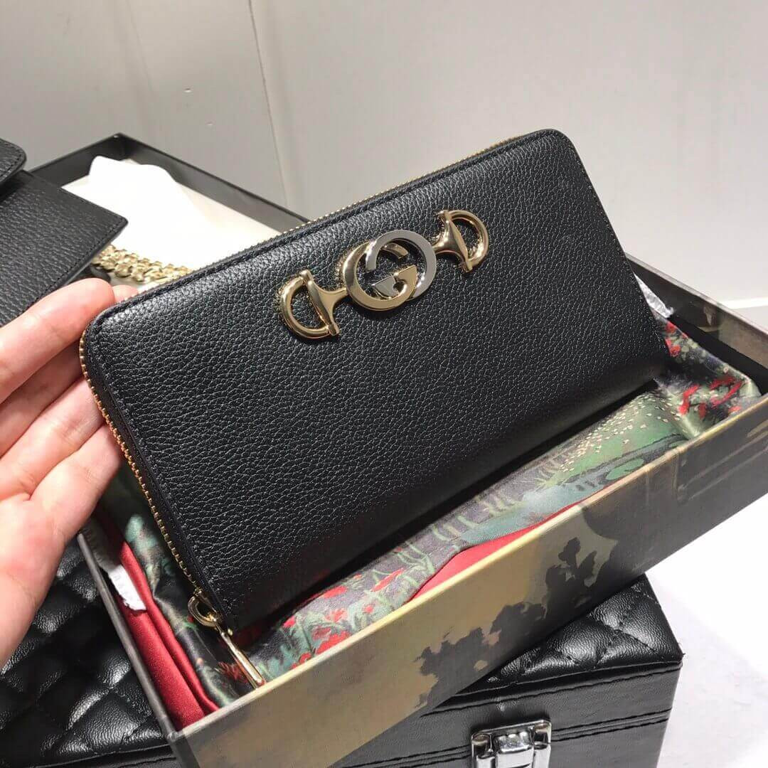 Gucci Zumi Grainy Leather Zip Around Wallet 570661