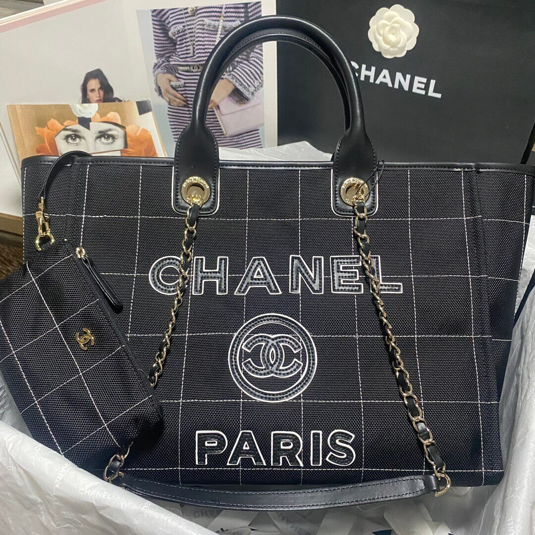 Chanel Deauville Cotton & Calfskin Large Shopping Bag AS93786