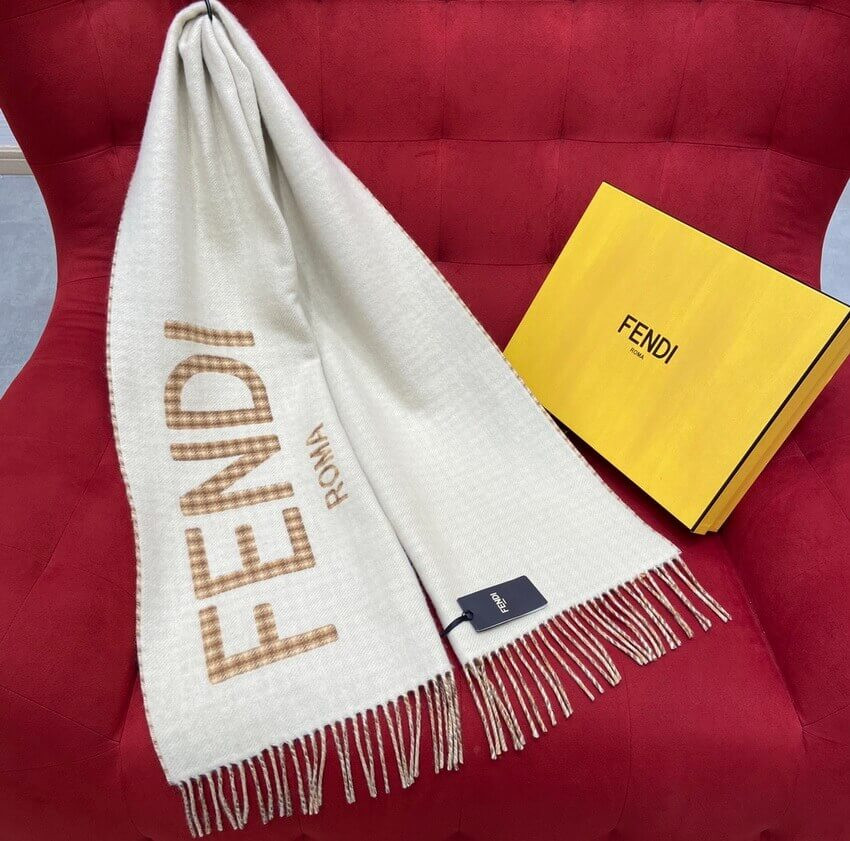 Fendi Cream Wool And Cashmere Scarf FXT334