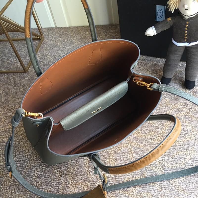 Prada Two-Tone Saffiano Leather Double Bag 1BG775 Grey/Brown