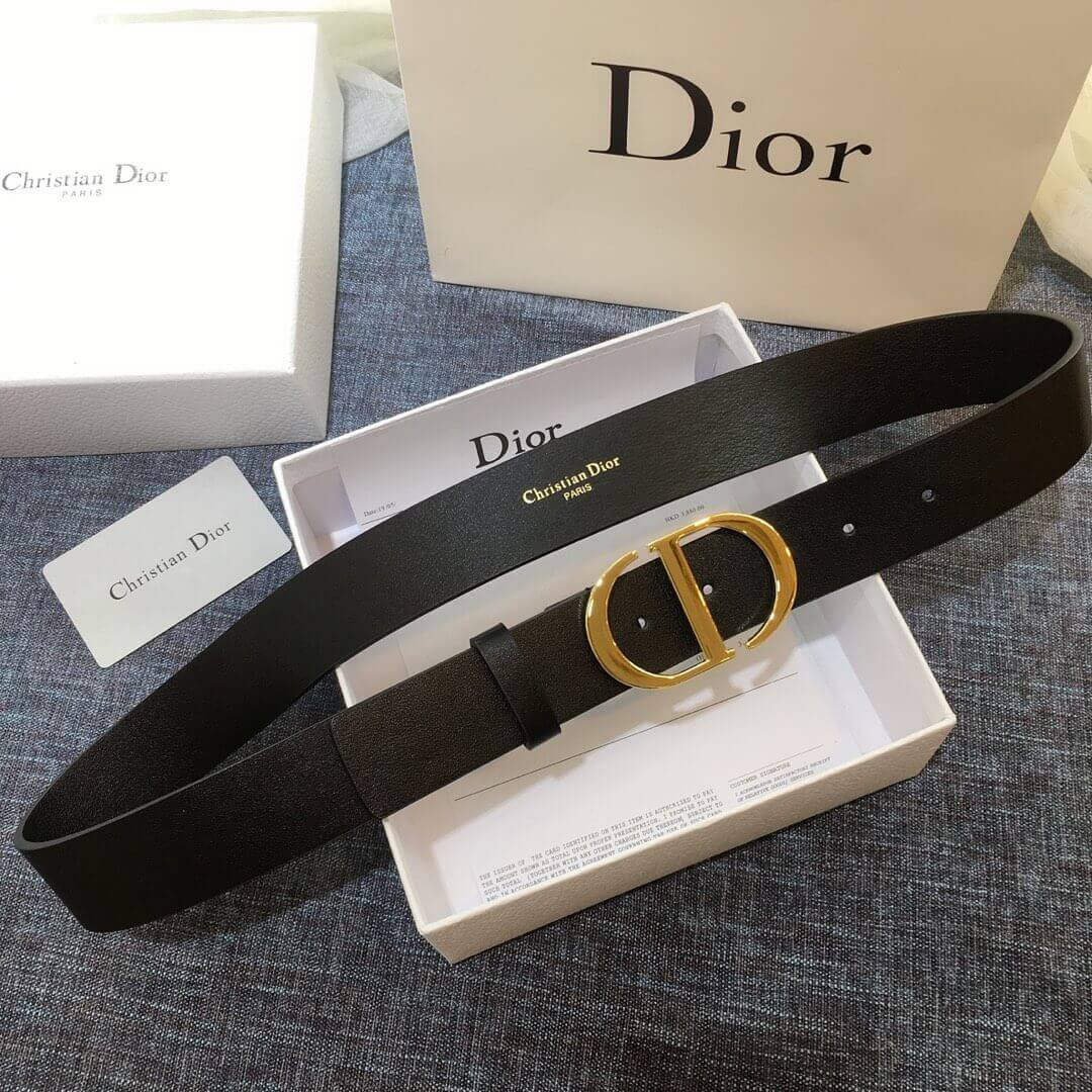 Christian Dior Black Leather 30 Montaigne Belt B0077