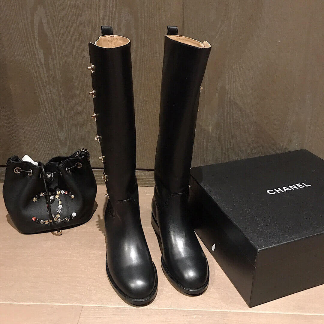 Chanel Calfskin CC Turn Lock High  Boots 37849