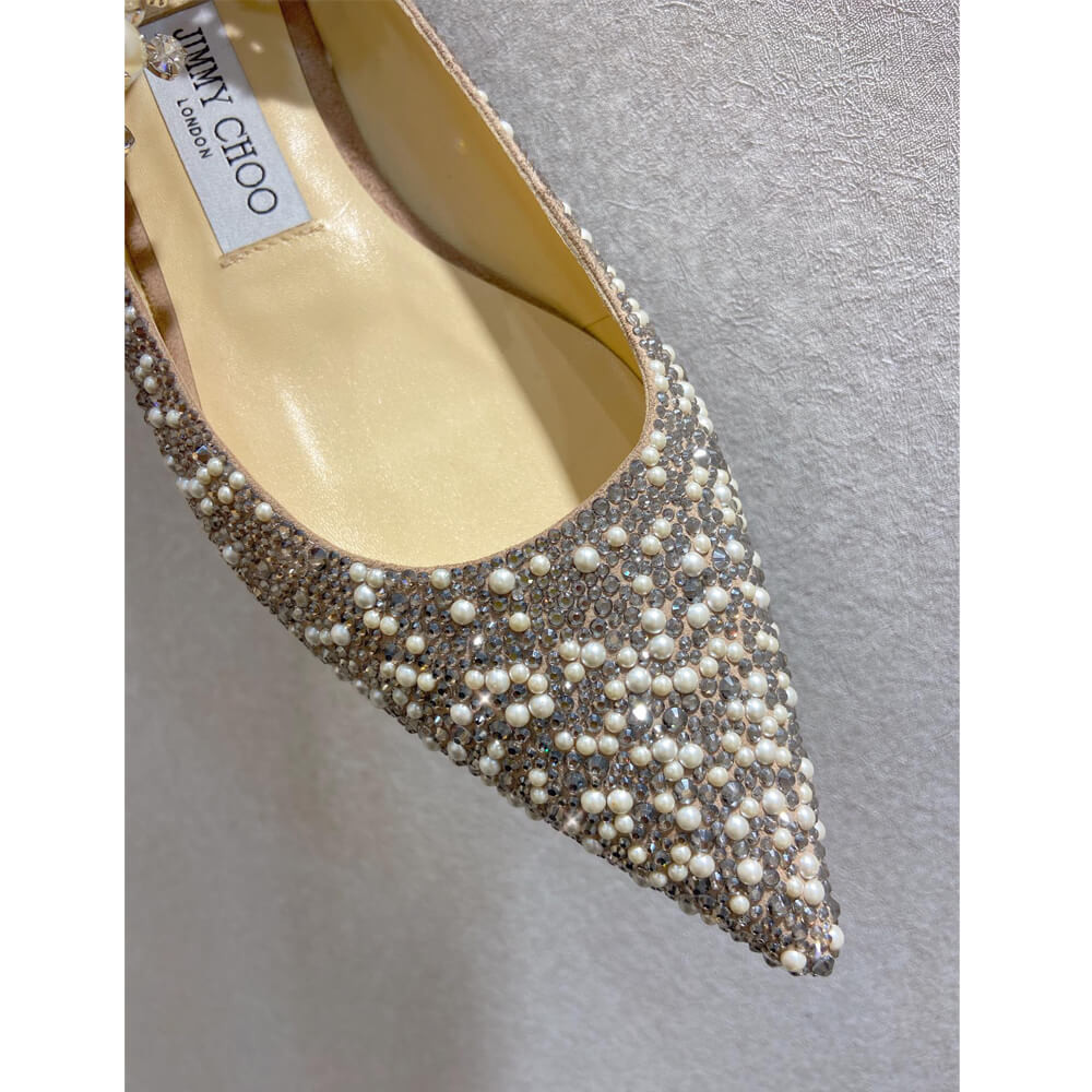 Jimmy Choo Baily Flats Ballet Pink Suede Mary Jane Pearl Pumps 81115