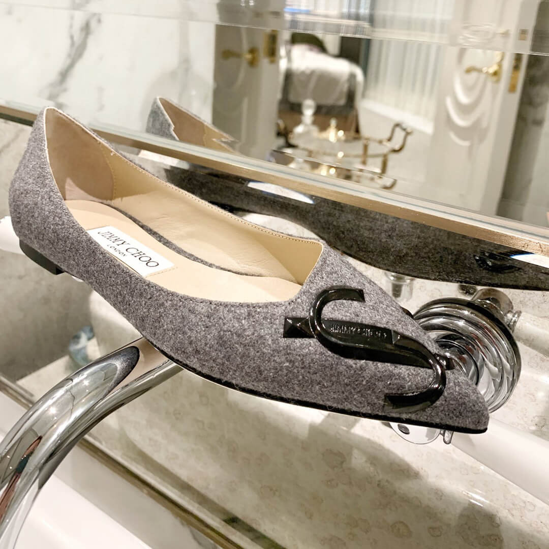 Jimmy Choo Love Flats Suede Pumps In Grey and Black Logo 231161