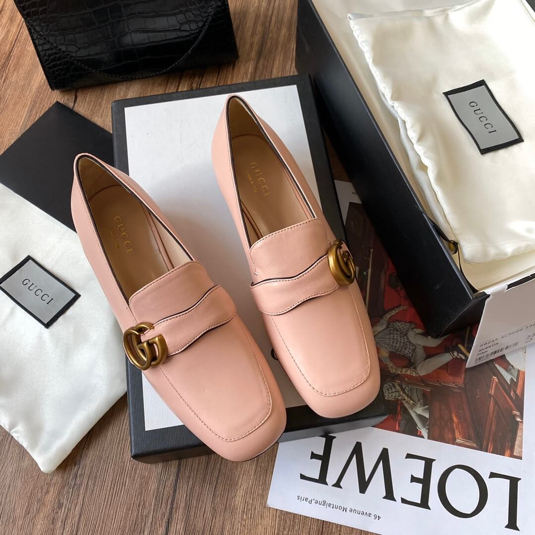 Gucci Leather Loafer with Double G 602496 Pink