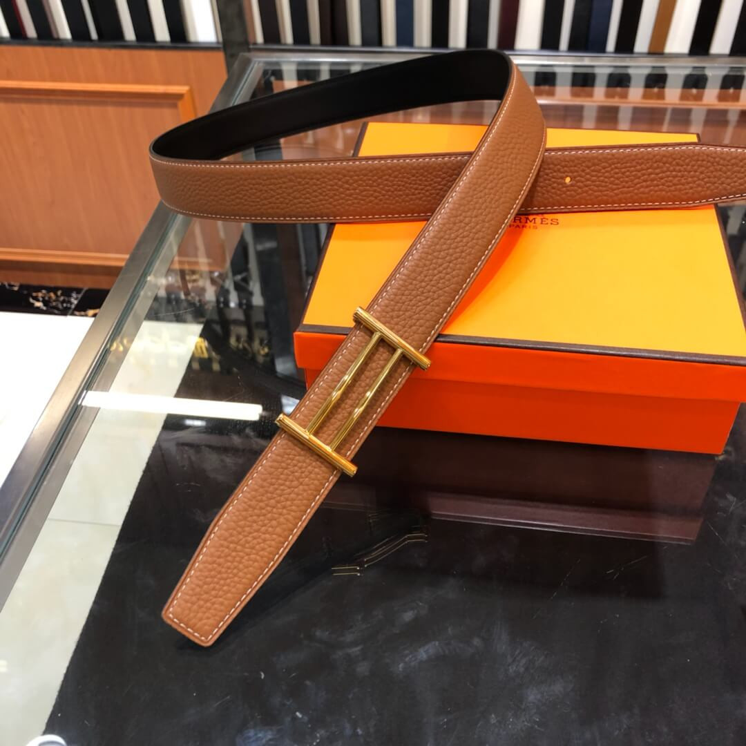 Hermes Rider Belt Buckle & Reversible Leather Strap 32mm H075372 Brown/Black