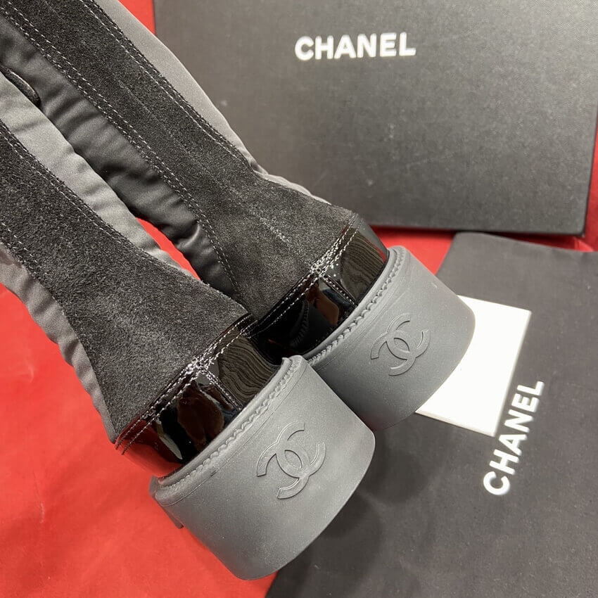 Chanel Nylon and Patent Calfskin Lace-Ups Boots G38086 Black