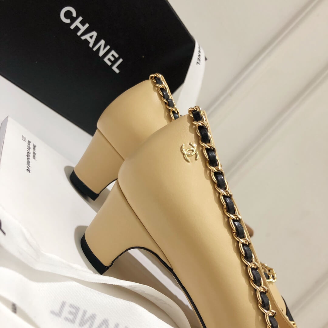 Chanel Grosgrain and Lambskin Chain 4.5cm Heel Ballerinas G35389