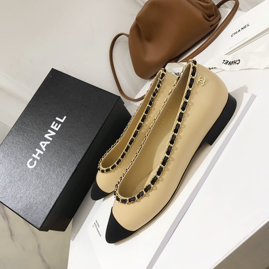 Chanel Grosgrain and Lambskin Chain Flats Ballerinas G35389