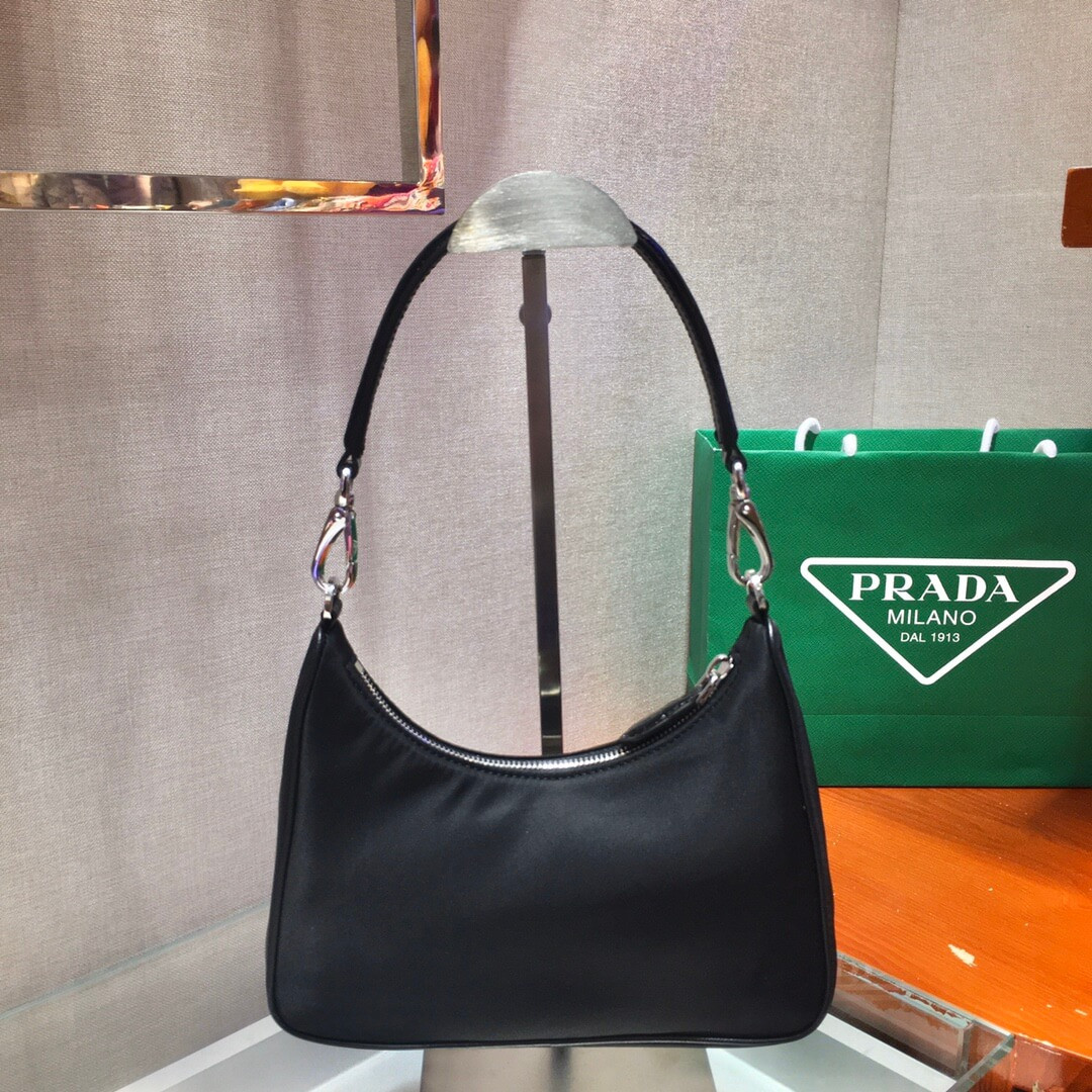 Prada Nylon And Crocodile Hobo Shoulder Bag 1BC204