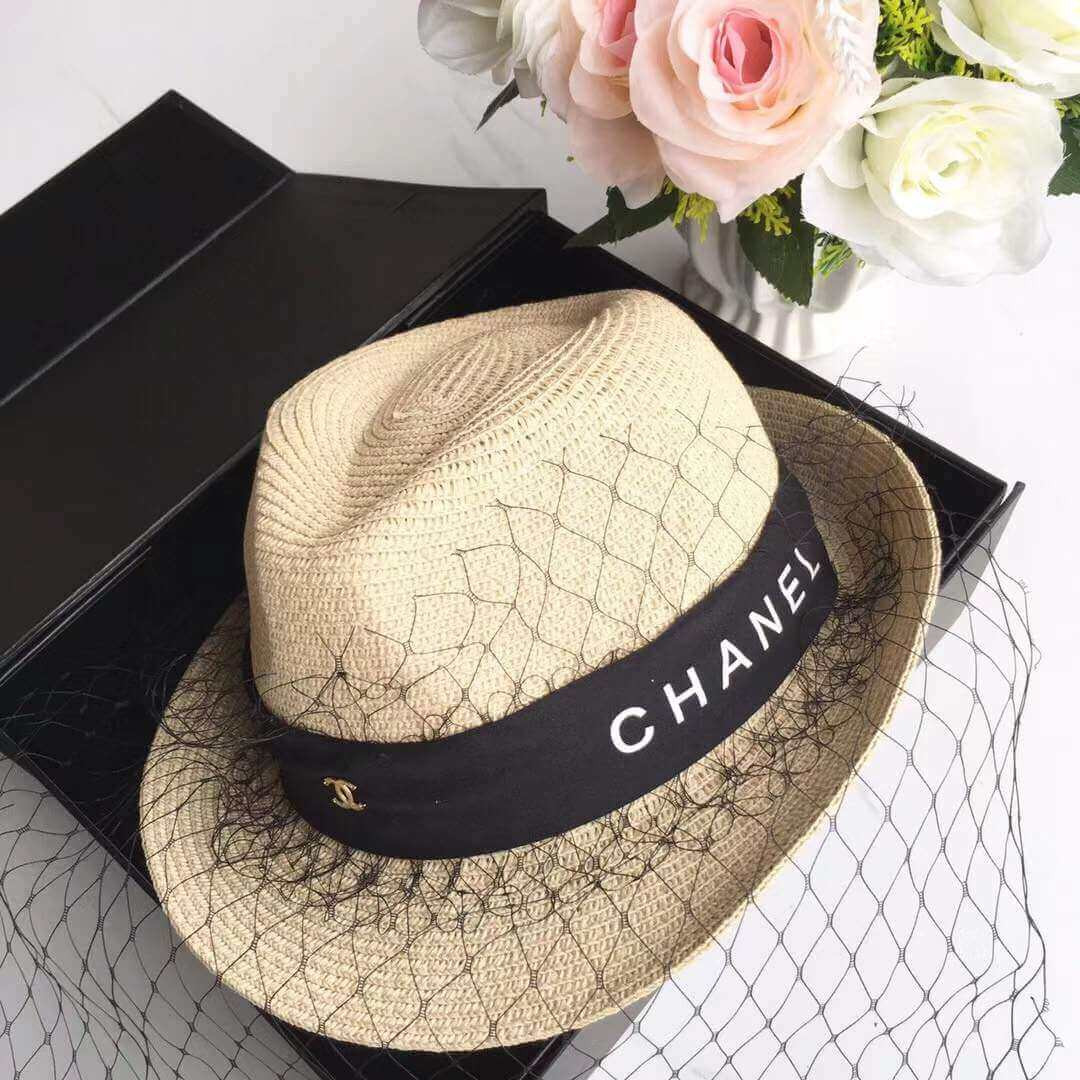 Chanel Straw Cc Fedora Hat With Mesh D010