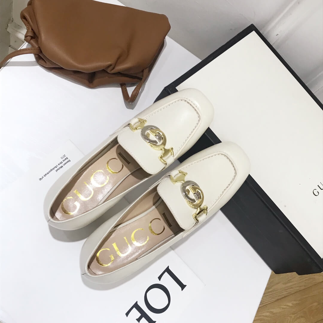 Gucci Zumi Leather Mid-Heel Loafer 575832 White