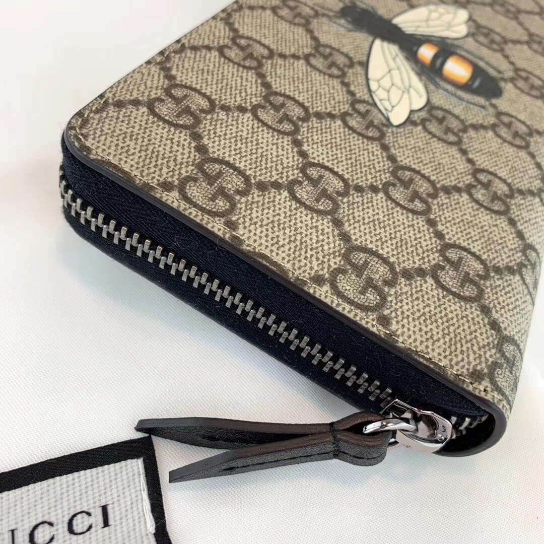 Gucci Bee Print GG Supreme Zip Around Wallet 451273