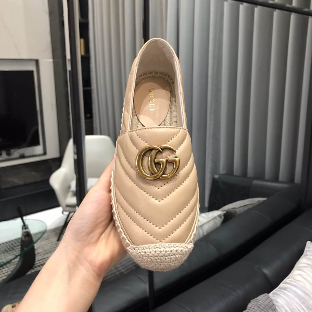 Gucci Chevron Leather Espadrille With Double G 551890 Beige